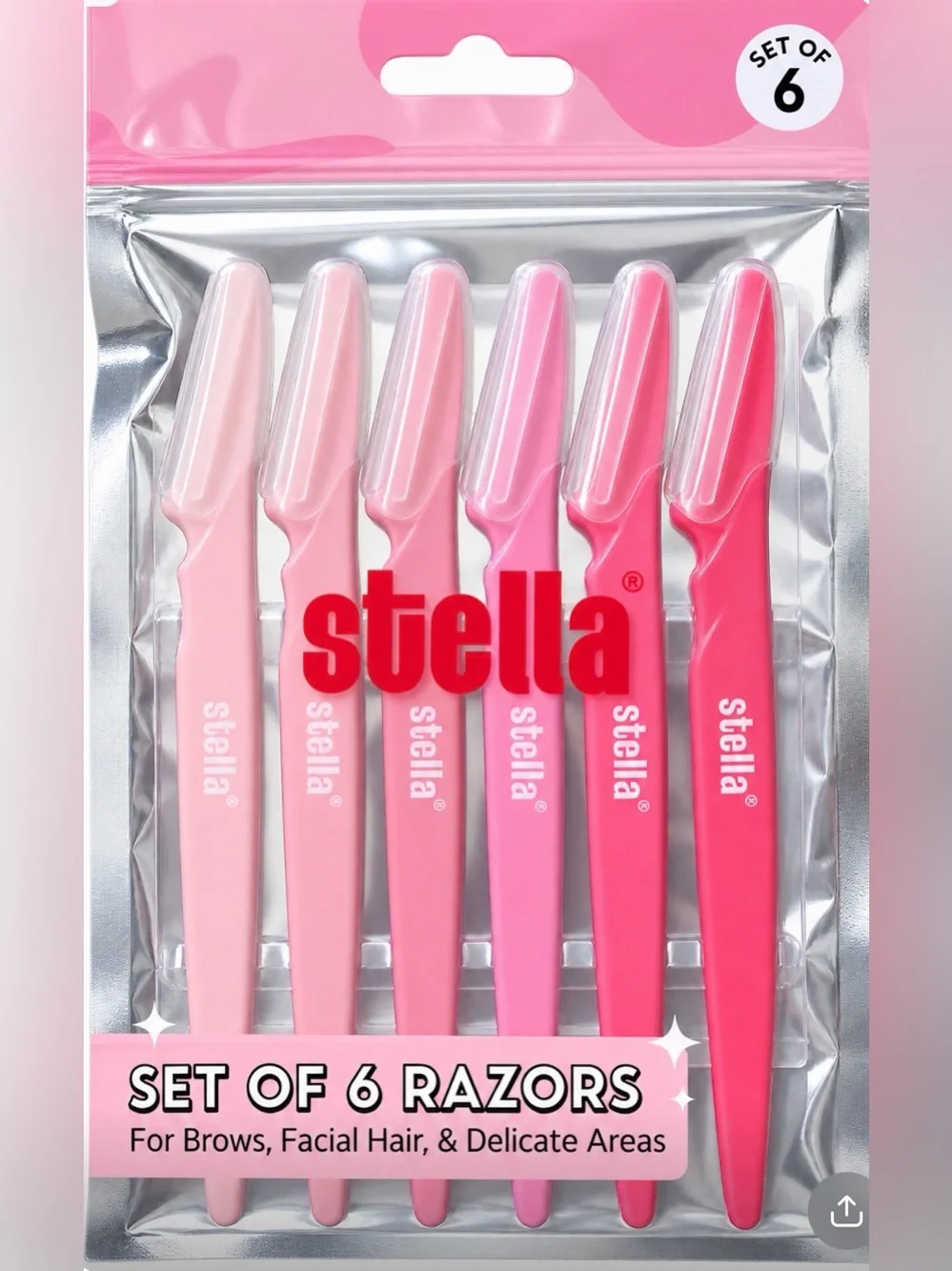 Stella Pink Ombre Facial Razor Set - 6-Pack